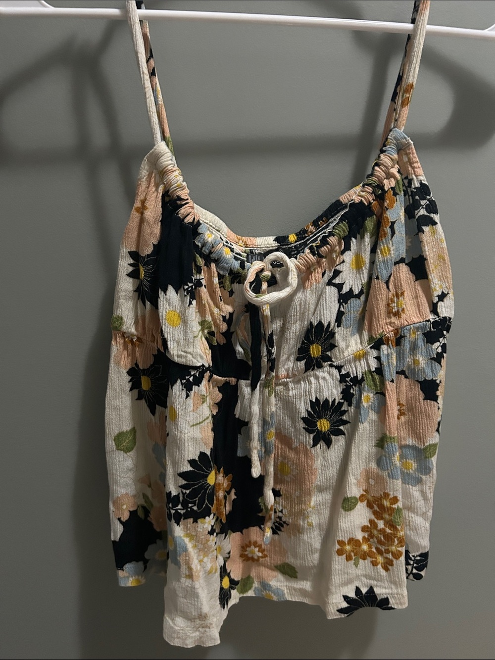 Volcom Floral Tie-Front Spaghetti Strap Tank - White, Black, Pink, Yellow